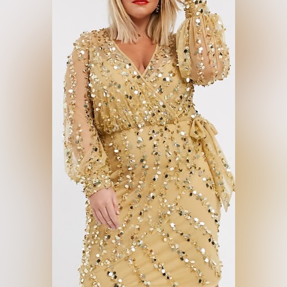 NWT asos Elegant Gold Sequin Dress size 16 - Picture 2 of 7
